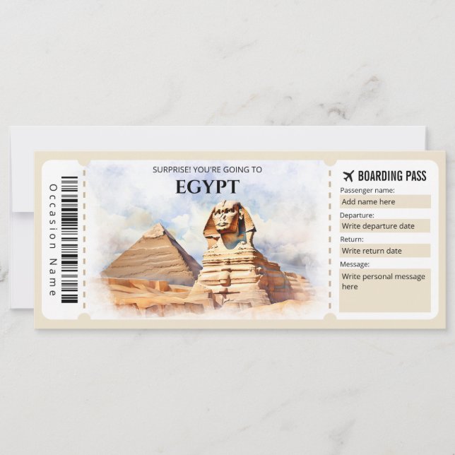 Redigerbart boardingpass för Egypten Flygplan bilj Inbjudningar (Framsida)