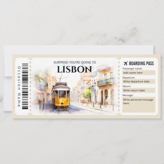 Redigerbart boardingpass för Flygplan i Lissabon Inbjudningar (Framsida)