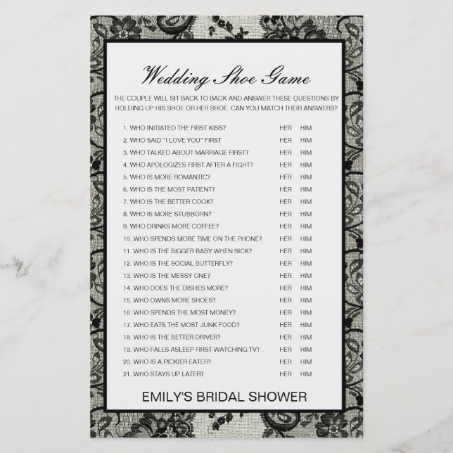 Redigerbart Bröllopssko Spelet Bröllopsfest Spel (Framsida)