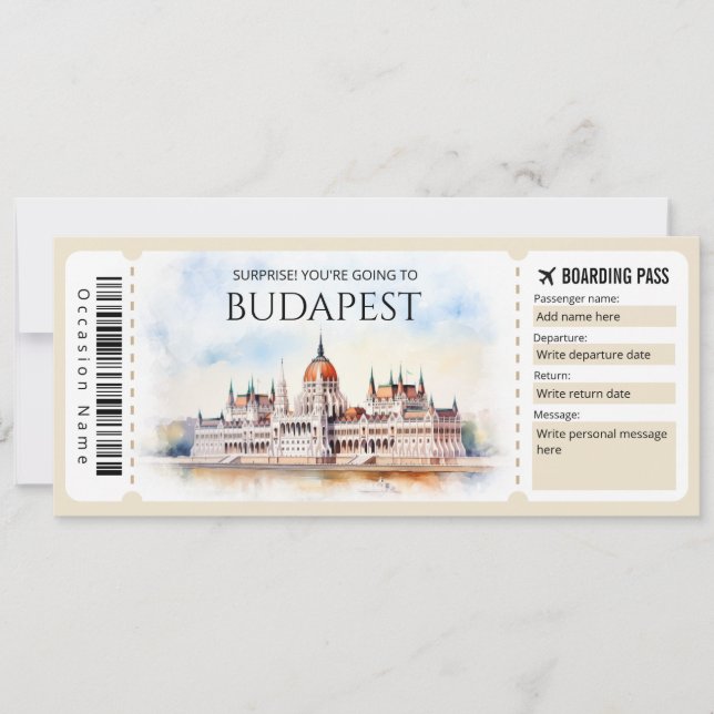 Redigerbart Budapest Flygplan-boardingpass för Ung Inbjudningar (Framsida)