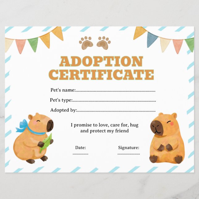 Redigerbart certifikat för adoption av husdjur för reklamblad (Framsidan)