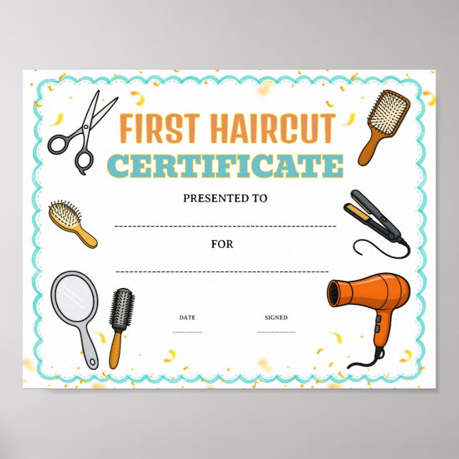 Redigerbart certifikat för första hårklippning poster (Framsidan)