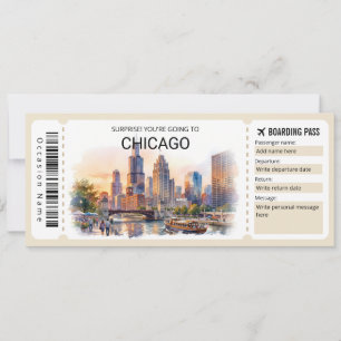 Redigerbart Chicago-resa Boarding Pass-biljett Inbjudningar