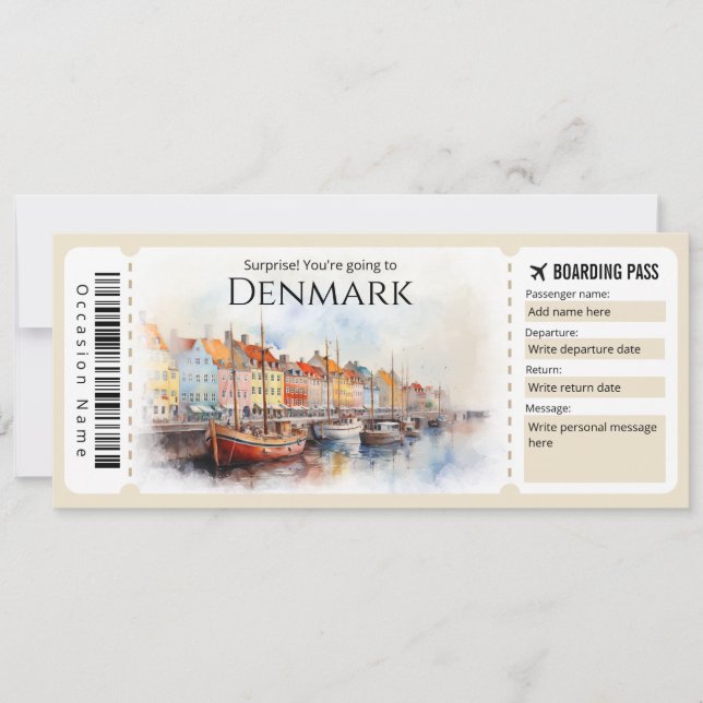 Redigerbart Danmark-boardingpass Flygplan biljett Inbjudningar (Framsida)