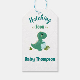 Redigerbart Dinosaur Pojke Shower Hating Soon Presentetikett