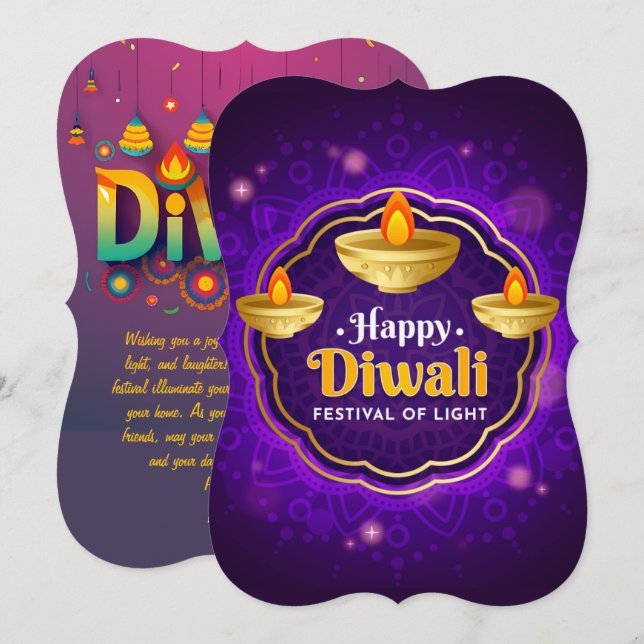 Redigerbart Diwali-kort med meddelande. (Fram/baksida)