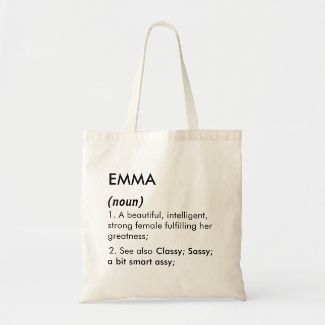 Redigerbart Emma namn definition, anpassat namn Tygkasse (Framsidan)