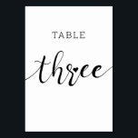 Redigerbart Färg Cute Heart-skript tre Bröllop Bordsnummer<br><div class="desc">Kortet "Three" (tre) för det redigerbara färg-bordsnumret</div>