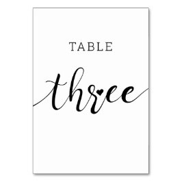 Redigerbart Färg Cute Heart-skript tre Bröllop Bordsnummer