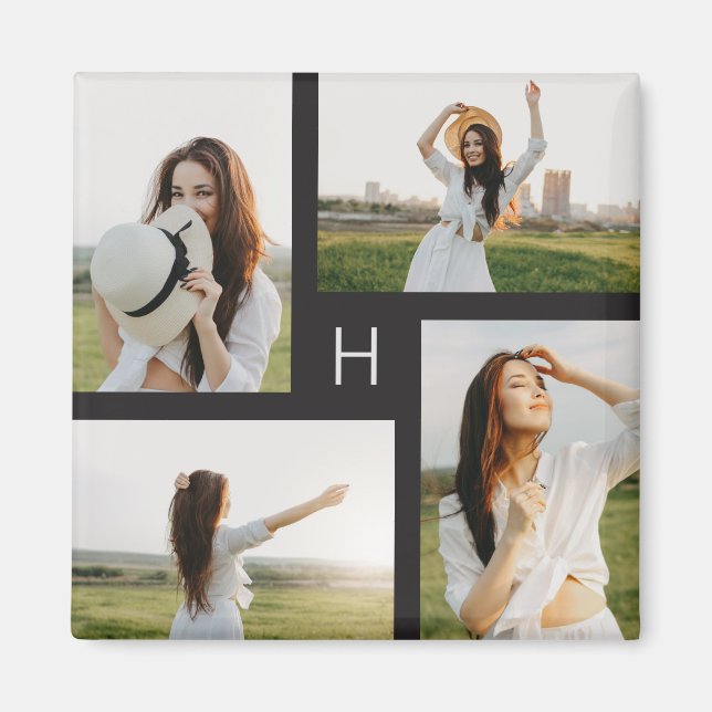 Redigerbart Färg-fotonät för monogramblock Magnet (Framsidan)