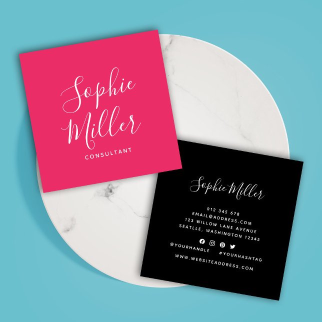 Redigerbart Färg-kalligrafiktsskript Social Media Fyrkantigt Visitkort (Skapare uppladdad)