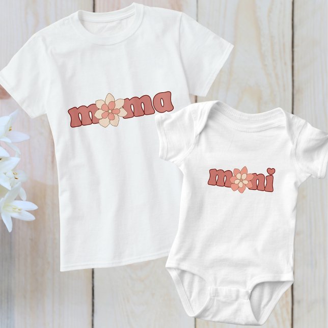 Redigerbart Färg-Mamma med Flower Matching Mini T Shirt (Skapare uppladdad)