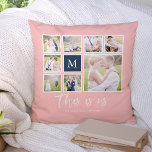 Redigerbart Färg Monogram Det här är USA Photo Col Kudde<br><div class="desc">Monogramkudde med orden "this is us" i ett skript för snyggt med 8 fyrkantiga bilder som ordnats i en rutnätslayout med ett vitt gräns på fram- och baksidan som skapar det totalt 16 bilder som du kan ersätta med egna foton mot en redigerbar bakgrund färg (klicka på "anpassa" för att...</div>
