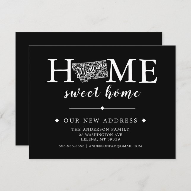 Redigerbart Färg MONTANA-meddelande om Flytta Inbjudningar (Fram/baksida)