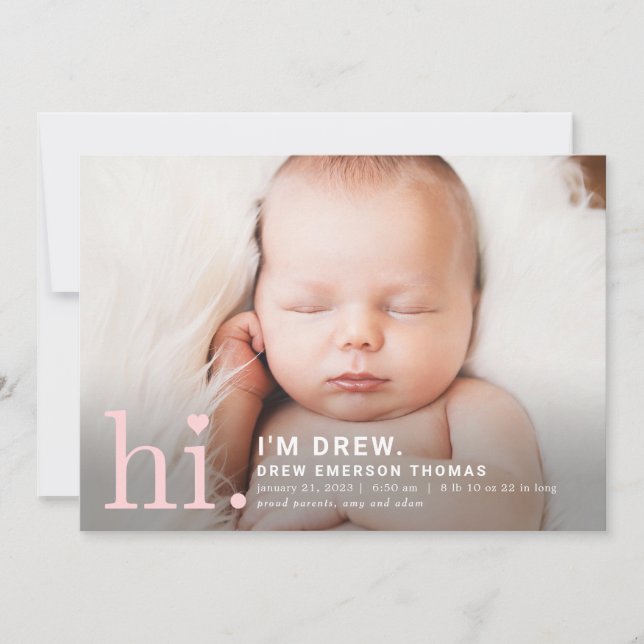 Redigerbart Färg Precious Hi Baby Birth-meddelande Julkort (Framsida)