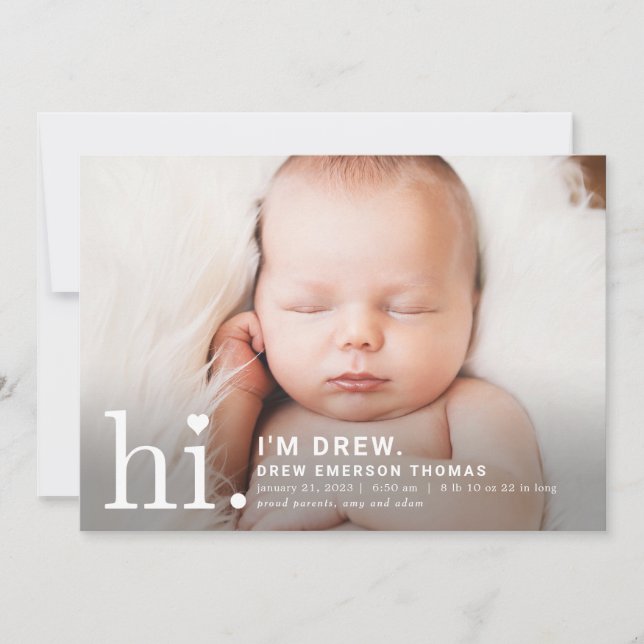 Redigerbart Färg Precious Hi Baby Birth-meddelande Julkort (Framsida)