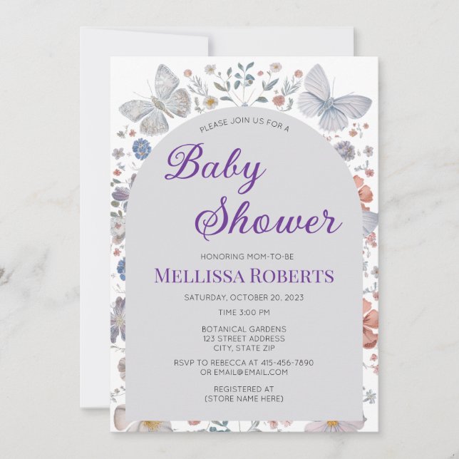 Redigerbart fjärilstema för baby shower-inbjudan inbjudningar (Framsida)