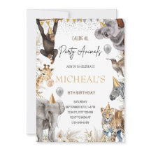 REDIGERBART Födelsedagsinbjudan Safari Party Djur 