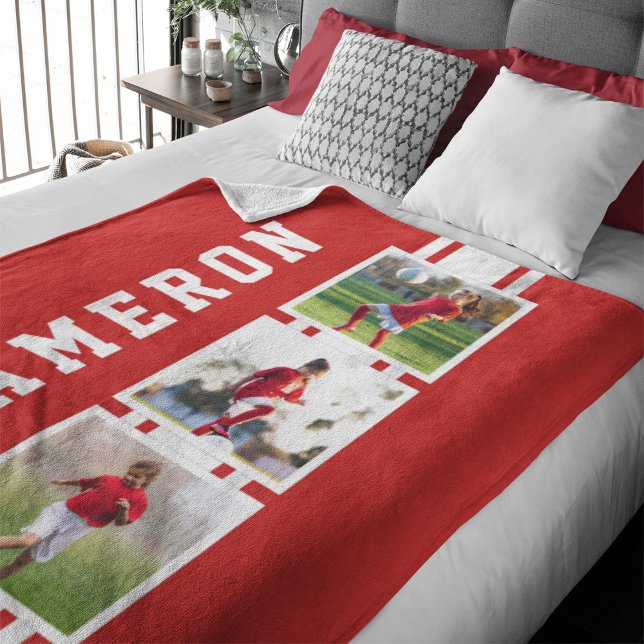 Redigerbart foto av Färg Sporty Varsity White Rand Fleecefilt (Skapare uppladdad)