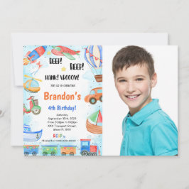 Redigerbart foto för Födelsedagsfesten Transport Inbjudningar