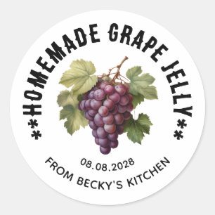 Redigerbart Grape-gelé för Homemade Canning-etiket Runt Klistermärke