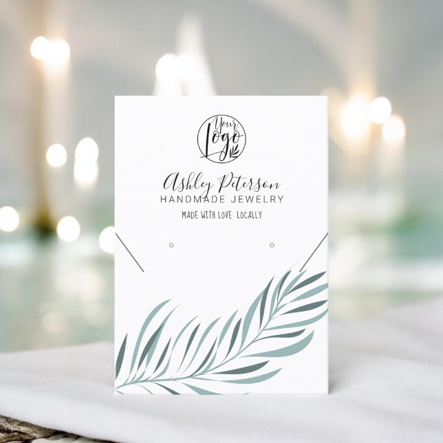 Redigerbart handflatan löv logotyp-smyckerhalsband visitkort (Editable palm leaf logo jewelry earring necklace business card)