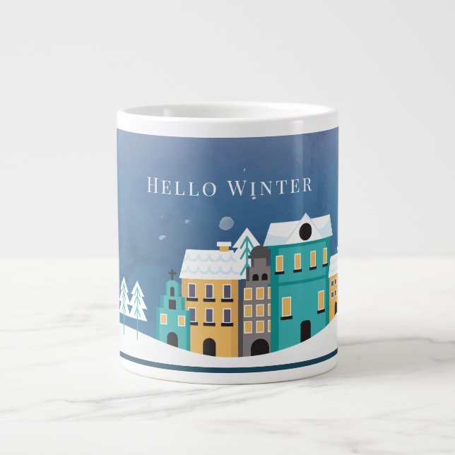 Redigerbart "Hej Winter" Nattbyscen Jumbo Mugg (Framsidan)