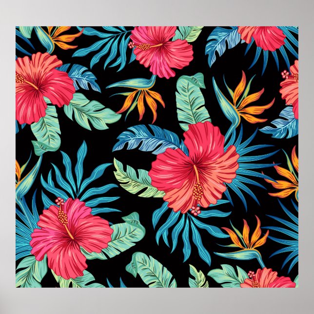 Redigerbart hibiscus, blommönstret vintage poster (Framsidan)