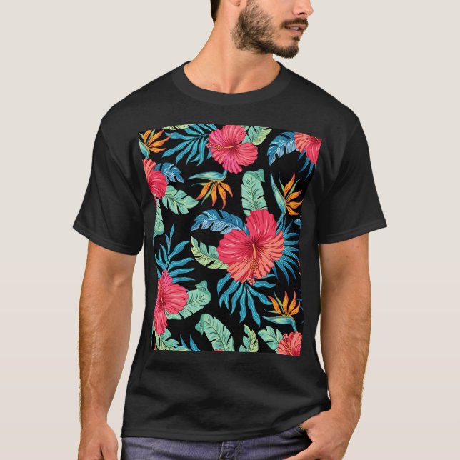 Redigerbart hibiscus, blommönstret vintage t shirt (Framsida)