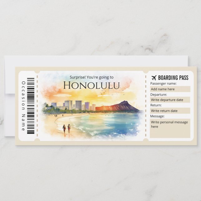 Redigerbart Honolulu-boardingpass Flygplan biljett Inbjudningar (Framsida)