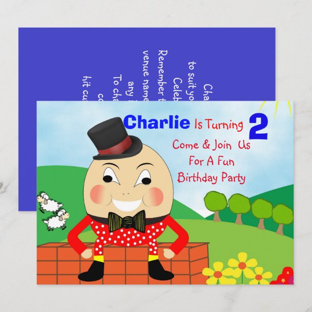 Redigerbart Humpty Dumpty Themed barns Inbjudningar (Fram/baksida)