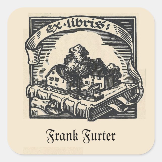 Redigerbart hus på Bok Fyrkantigt Klistermärke (Framsida)