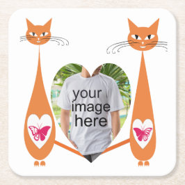 Redigerbart katt-Kärlek-hjärta - Anpassningsbar-te Underlägg Papper Kvadrat