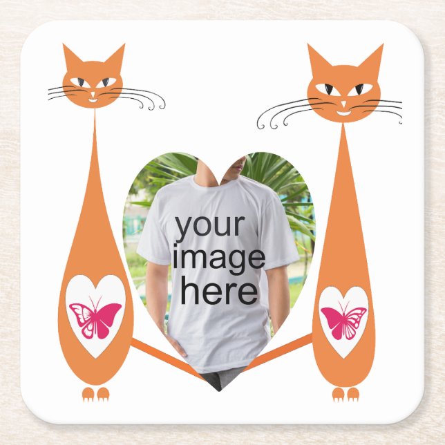 Redigerbart katt-Kärlek-hjärta - Anpassningsbar-te Underlägg Papper Kvadrat (Framsidan)