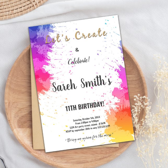 Redigerbart Kids Art Party Tack eller Inbjudan-kor Inbjudningar (Paint Birthday Postcards)