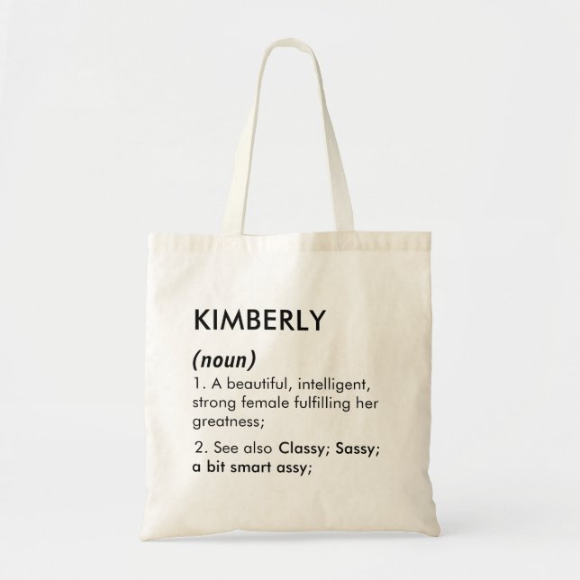 Redigerbart Kimberly namn definition, anpassat nam Tygkasse (Framsidan)