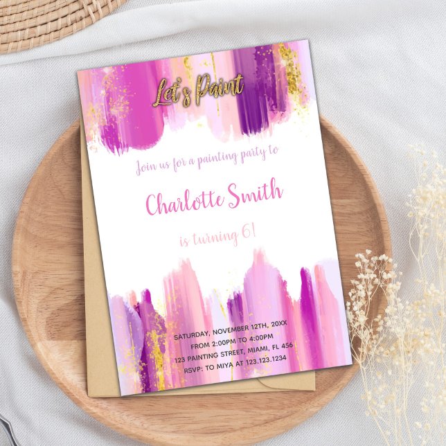 Redigerbart konstnärligt Party-kort Inbjudningar (Paint Birthday Invitation Purple)