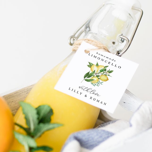 Redigerbart kvadrat Limoncello Flaska Gåvor Etiketter (Skapare uppladdad)