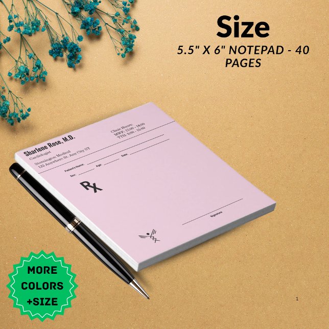 Redigerbart läkar-RX-recept Färgrik medicinsk Anteckningsblock (Minimalist Custom Prescription Notepad – Editable RX Pad)