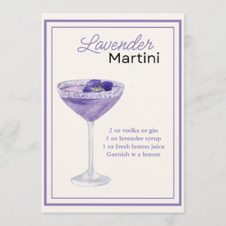 Redigerbart lavender Martini-receptkort Meny