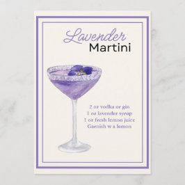 Redigerbart lavender Martini-receptkort Meny