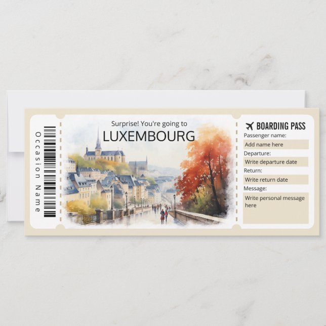 Redigerbart Luxemburg Flygplan biljett, Luxemburg  Inbjudningar (Framsida)