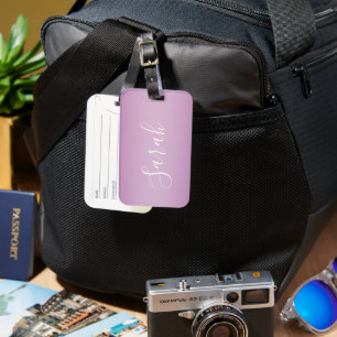 Redigerbart mjukt Mauve Ombre & White Text Script Bagagebricka
