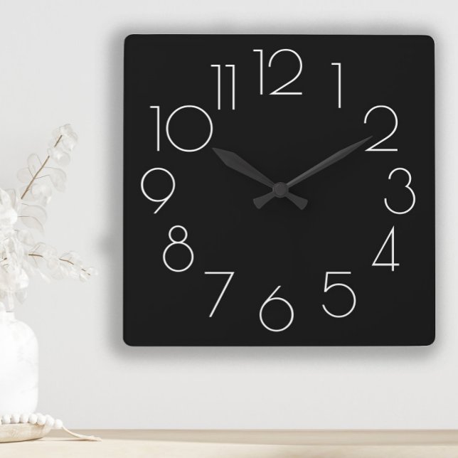 Redigerbart modernt, minimalistiskt svart och vitt fyrkantig klocka (Modern, chic black and white wall clock)