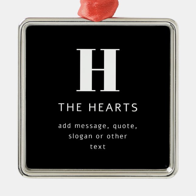 Redigerbart modernt monogram Namn & meddelande | S Julgransprydnad Metall (Framsidan)