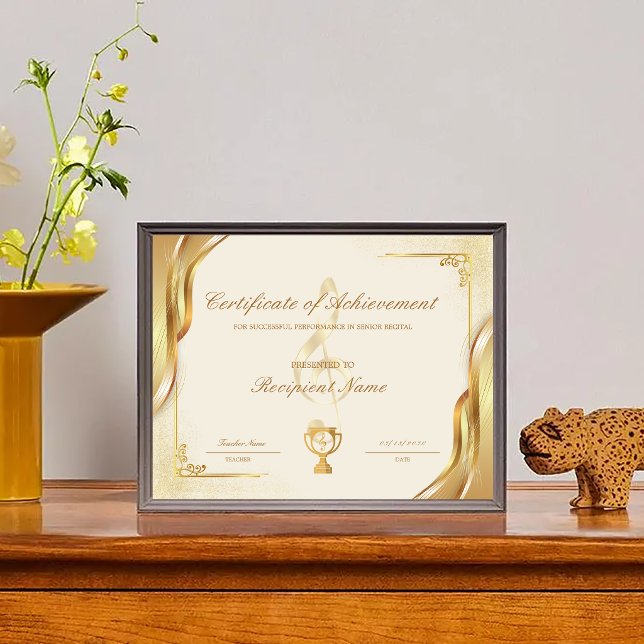 Redigerbart Musikcertifikat för Prestation och Upp (Editable Music Certificate of Achievement Award)