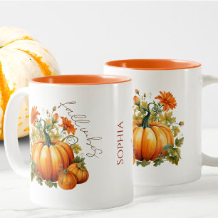 Redigerbart Namn Cute Orange Pumpkin-korrigeringsf Två-Tonad Mugg