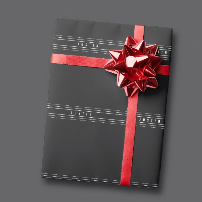 Redigerbart Namn och geometriskt Rand | Svartvitt Presentpapper (Skapare uppladdad)