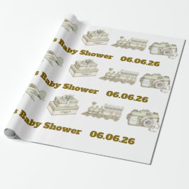Redigerbart neutralt babyshower-inslagspapper presentpapper