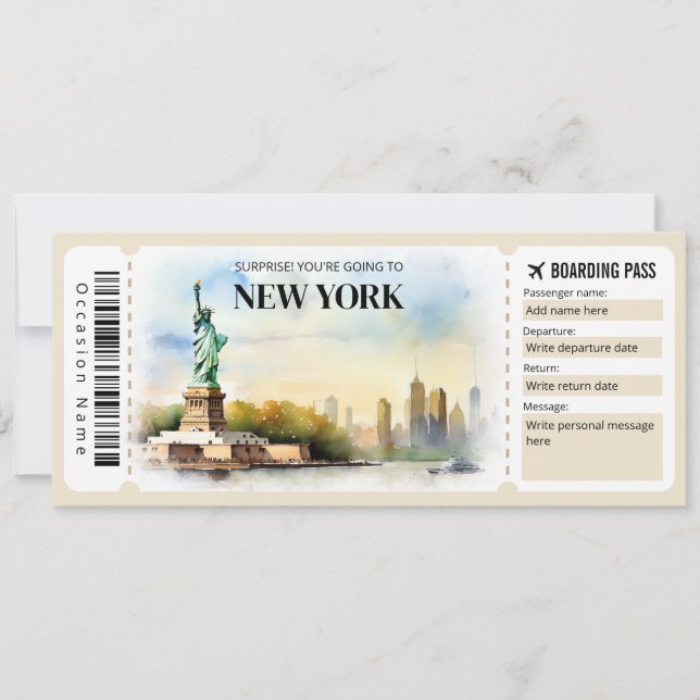 Redigerbart New York-boardingpass Flygplan biljett Inbjudningar (Framsida)